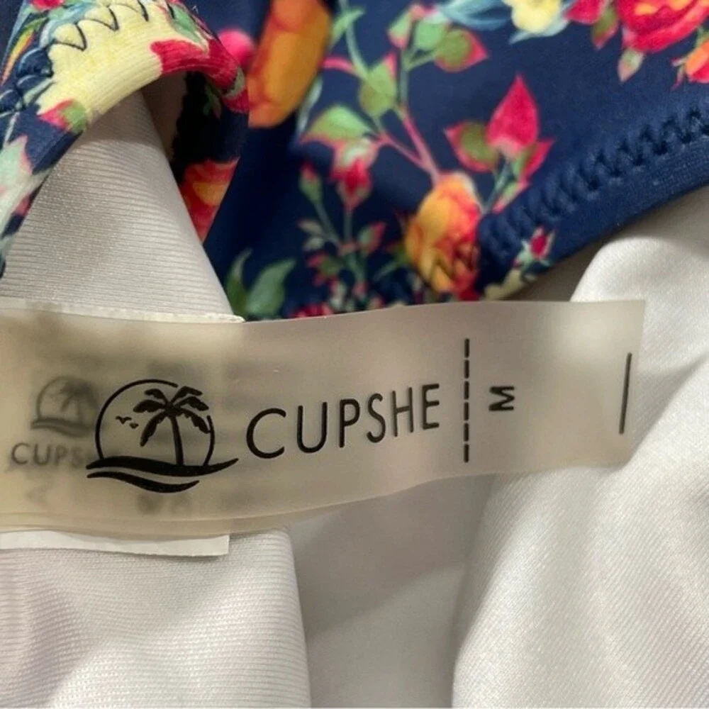 Cupshe Caramel Buttons High Waist Floral Bikini Bottoms